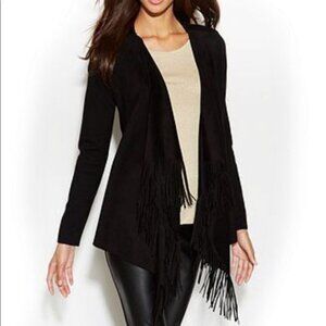 Black Fringe Faux Suede Cardigan - Size Small